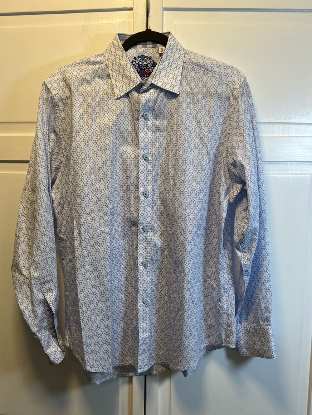 Robert Graham Light Blue Geometric Print Dress Shirt Size Men’s Medium